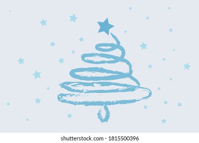 grafischer Weihnachtsbaum auf blauem Hintergrund, Grußkartenvorlage