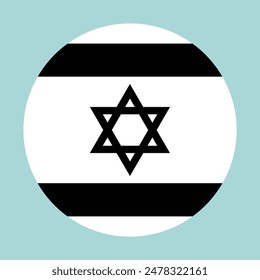 Graphic circle badge Israel flag button vector illustration isolated. Middle East country. Israel black and white flag roundel banner, national symbol. Emblem of Israel.