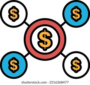 Gráfico de un círculo con cuatro círculos dentro de él en un estilo de línea.
