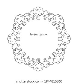 Graphic circle frame with cartoon trees. Great white and black element for your design.