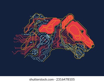 graphic of circuit electronic hound present in retro matching colours style