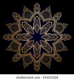 Graphic circular ornament. Abstract floral design