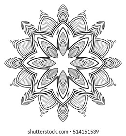 Graphic circular ornament. Abstract floral design 