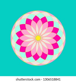 graphic circular rosette in blue pink shades