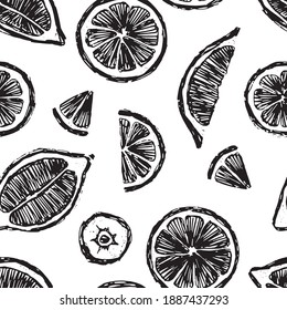 graphic citrus pattern stamp with slice lemons