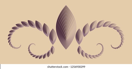 graphic classic emblem with leaves curls in retro purple ivory shades