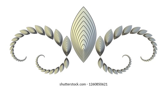graphic classic emblem with leaves curls in black white ivory shades