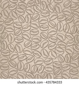 Graphic coffee beans in brawn colors. Vector natural seamless pattern