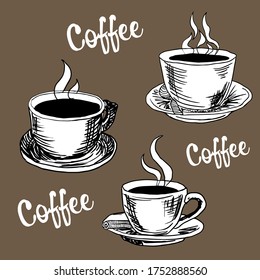 Graphic coffee cups with steam design elements