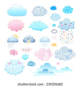 graphic collection of different clouds on a white background 