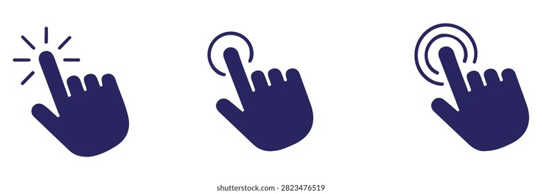 Graphic collection of hand cursor symbols depicting clicking tapping and interaction for modern digital design.