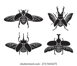 Colección gráfica de especies estilizadas de insectos y escarabajos