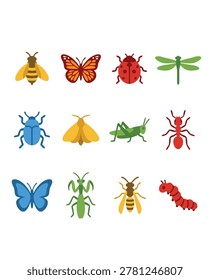 A graphic collection of various insect icons in a flat design style.