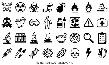 A graphic collection of various safety and danger symbols and icons for warning and alert purposes.