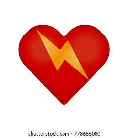 Graphic color heart shape with a  lightning bolt through it Struck in the heart