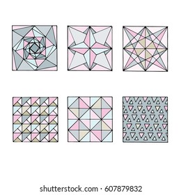 Graphic color line patterns. Hand drawn vector stock illustration.