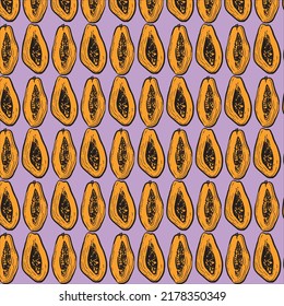 Patrón de color gráfico con papayas de contorno. Scrapreserve, embalaje, papel pintado.