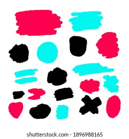 Elementos de textura de color gráfico. trazo de grifo, trazos de pincel de textura artística, elemento de línea sucia establecido aislado en fondo blanco