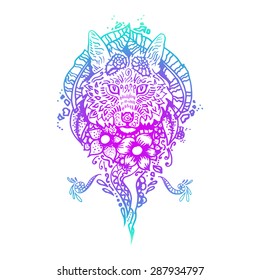 Graphic colored vector fox. Illustration for print of t-shirts, mugs, pens, logos and other things.