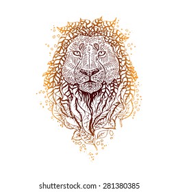 Graphic colored vector lion. Illustration for design of t-shirts, mugs, pens, logos and other things. 