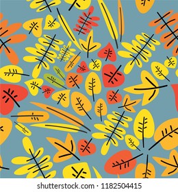 Graphic colorful autumn leaves vector seamless pattern. With Various shape and color Autumn leaves. For invitation cards, greeting cards, room  wallpaper, gift packaging paper and other print 
