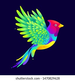 Graphic colorful flying bird vector illustration with colorful feathers