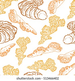 Graphic colorful ginger root, Hand drawn vector seamless pattern, Spices illustration  isolated on white background, decorative texture, Kitchen herbs, Design food ingredients for cooking, cosmetic