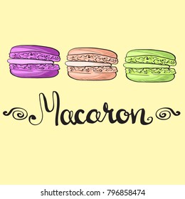 graphic colorful macarons  set with text. vector illustration