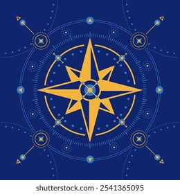 graphic of compass presented with tarot card astrology style