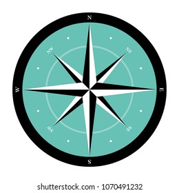 Graphic compass rose icon vector illustration, in black and turquoise.
