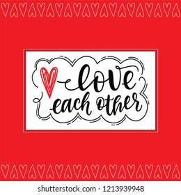 Graphic composition with red heart and handwritten lettering on red background