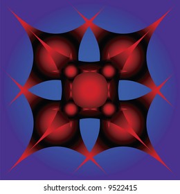 Graphic composition with use of stars, balls, shades on  blue background with  gradient.