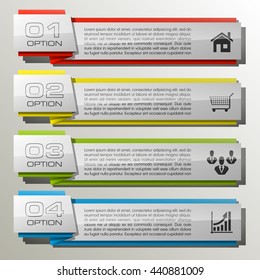 Graphic composition for your business presentations. Four glossy strip for your annotations. Four full-color sticker for registration of business proposals. Infographics design. Vector Illustration
