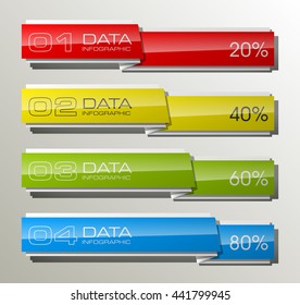 Graphic composition for your business presentations. Four glossy strip for your annotations. Four full-color sticker for registration of business proposals. Infographics design. Vector Illustration