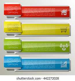 Graphic composition for your business presentations. Four glossy strip for your annotations. Four full-color sticker for registration of business proposals. Infographics design. Vector Illustration