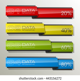 Graphic composition for your business presentations. Four glossy strip for your annotations. Four full-color sticker for registration of business proposals. Infographics design. Vector Illustration