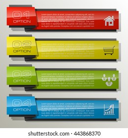 Graphic composition for your business presentations. Four glossy strip for your annotations. Four full-color sticker for registration of business proposals. Infographics design. Vector Illustration