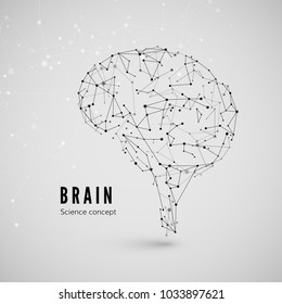 Concepto gráfico del cerebro. Antecedentes tecnológicos y científicos. El cerebro se compone de puntos, líneas y triángulos. Ilustración del vector