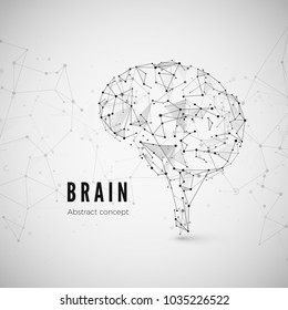 Graphic concept of the brain. Technology and science background with brain icon. Brain is composed of points, lines and triangles. Vector illustration