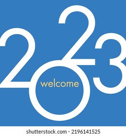 Graphic concept for an elegant and trendy greeting card, with the year 2023 written in white on a purple background.

