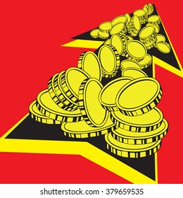 Graphic concept on financial investments in the form of arrows and coins