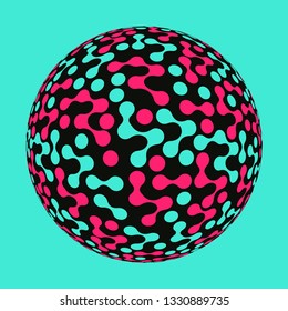 graphic connected dots sphere in pop blue black pink shades