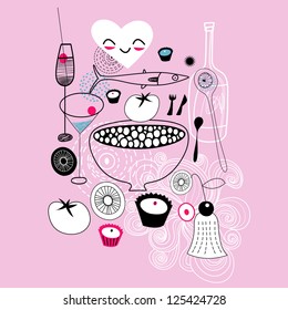 graphic contour image of food and drinks
