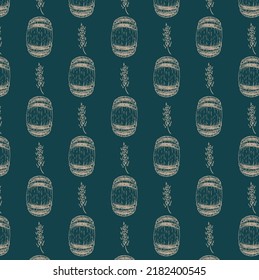 Graphic contour pattern with blue background and barrels. Vector image for packages, interior design, scrapbooking