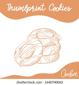 Graphic cookie silhouette drawing. Sketch style on white background. Homemade baked. Vector illustration.