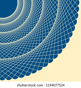 graphic corner ornament with arcs web in ivory and blue