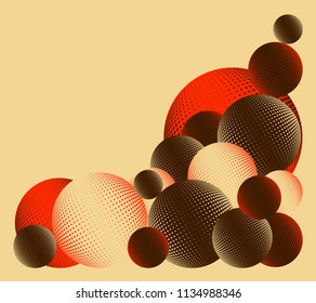 graphic corner pile of halftone spheres in retro red and ivory
