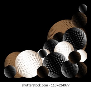 graphic corner pile of halftone spheres in black and gold