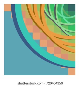 Graphic corner, pixel gradient pastel color, blue, orange, pink, green, stacked circles, abstract tile seamless background as earth world composition of land, tree, and ocean water, global warming