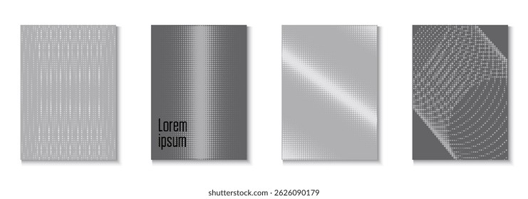 Graphic Cover Set. Dots Template. Color Circles On Memphis Layout. Futuristic Elements On Flat Page. White Music Pattern. Line Greyscale And Black  Flyer. Grey Graphic Cover